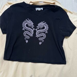 Women’s Black Crop Tee with Lavender Dragon Graphic